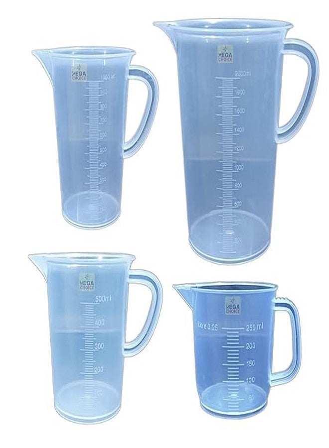 Mega Choice Plastic Transparent Measuring Jug Set 250ml 500ml 1000ml and 2000ml for Measuring Solid and Liquids 4 Pcs Combo Pack - Image 1